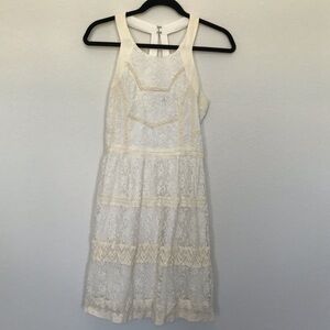 American Eagle Cream High Neck Lace Skater Dress